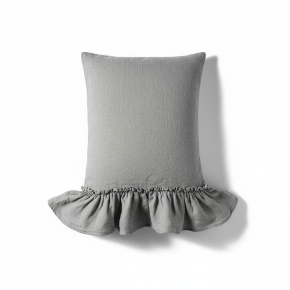 Bella Notte Gray Linen Boudoir Throw Pillow Lined Whisper Ruffle Display NEW